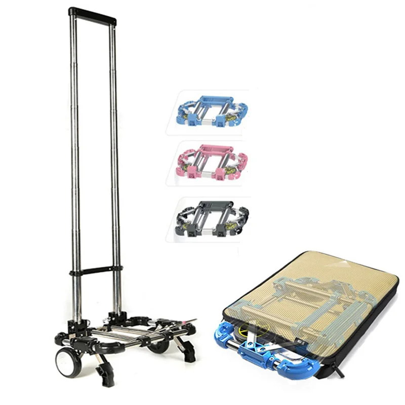 Full folding stainless steel luggage car Bearing capacity 30kg Easy to carry trolley suitcase Schoolbags shopping carts