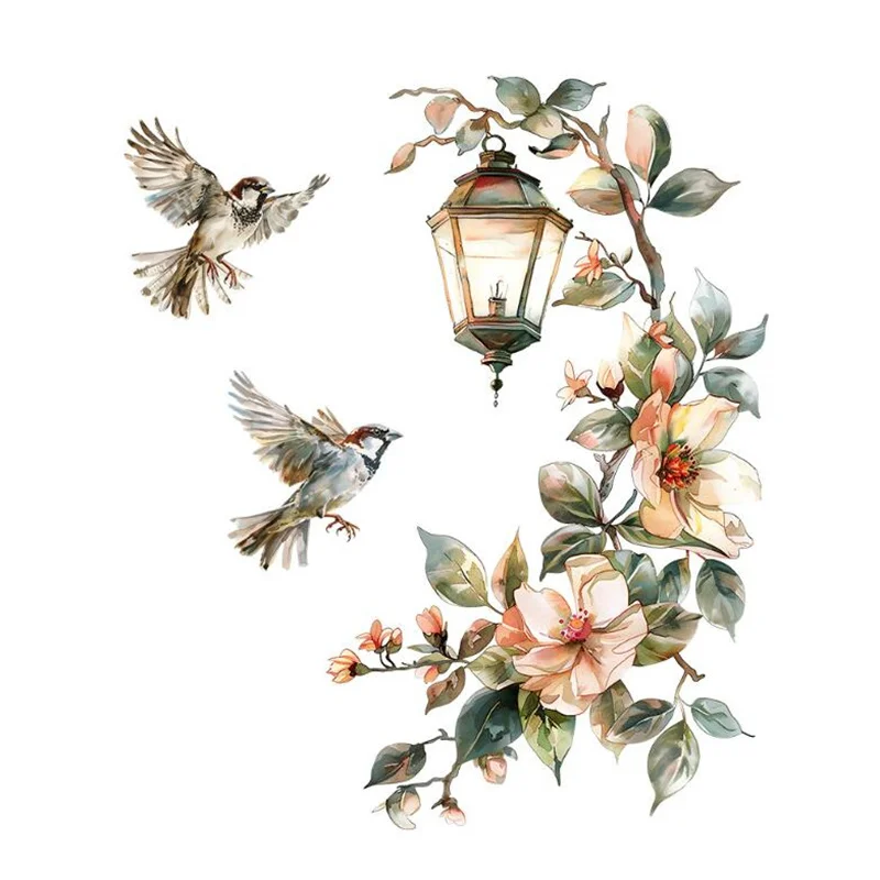 Bunte Blume Anhänger Lampe Vogel Wand Aufkleber Für Schlafzimmer Wohnzimmer Eingang Hause Hintergrund Dekoration Selbst-klebe 29*22 CM – Detail 9
