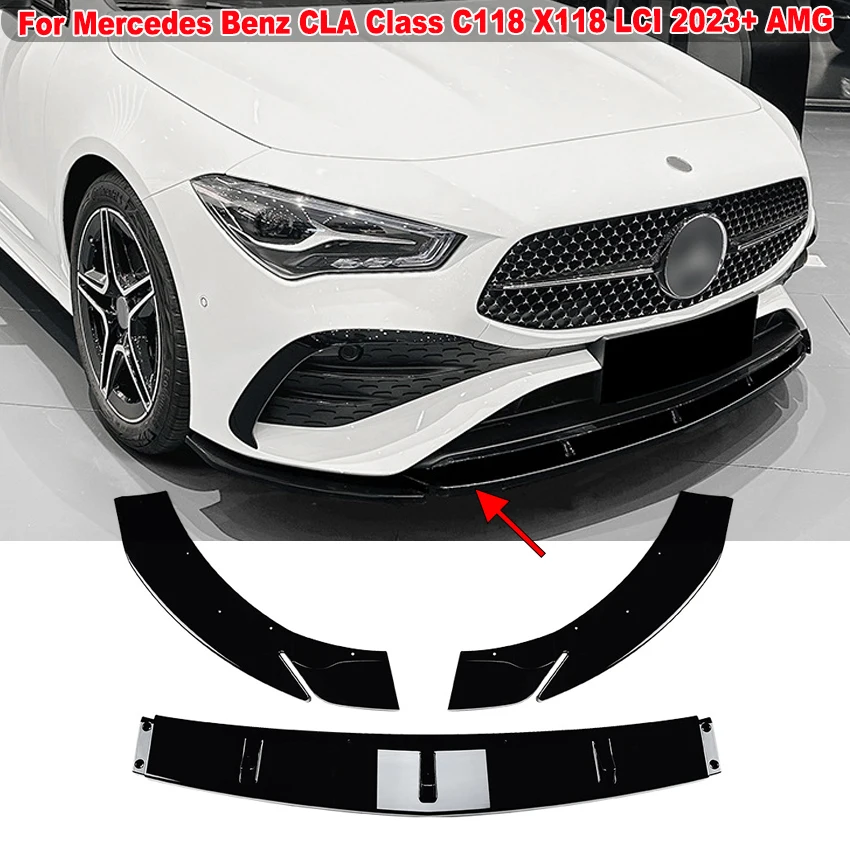 For Mercedes Benz CLA Class C118 X118 LCI 2023+ AMG Front Bumper Lip Body Kit Diffuser Splitters Spoiler Protect Car Accessories