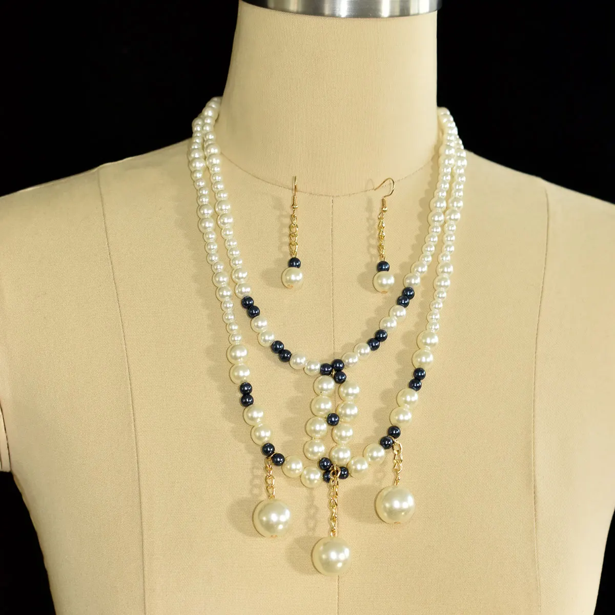 Multi-Season Color Imitation Pearl Necklace Earring Set Personality Trend Classic Simple Jewelry Accessories Single Gift