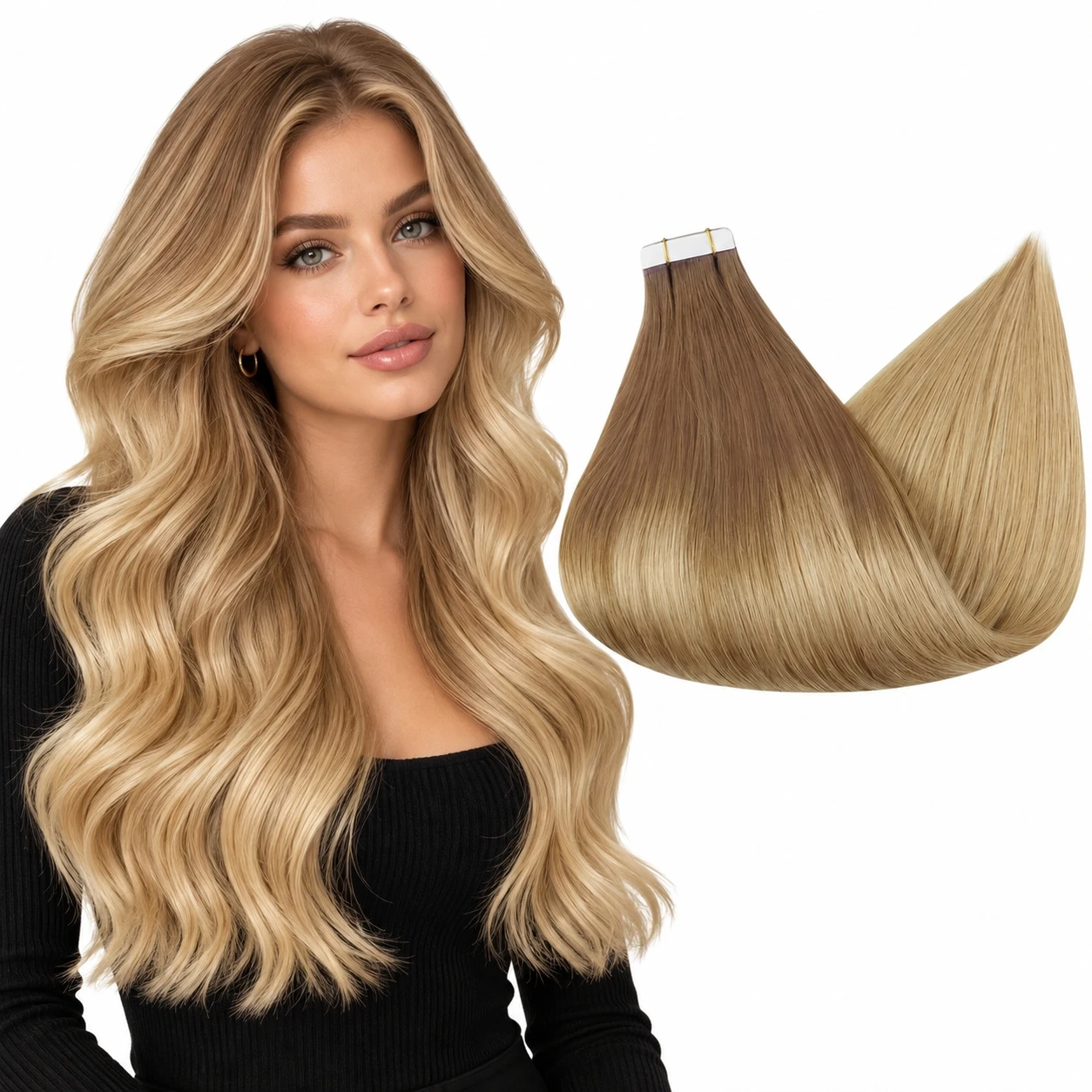 Full Shine Tape on Hair Extensions 20Pcs Skin Weft 100% Real Straight Natural Human Hair for Women