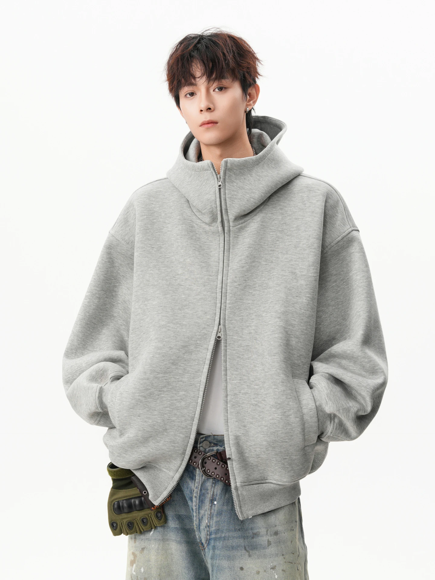 

Утепленный цветной кардиган на молнии с капюшоном, свободный крой, унисекс, в американском стиле, для пар, повседневный свитшот