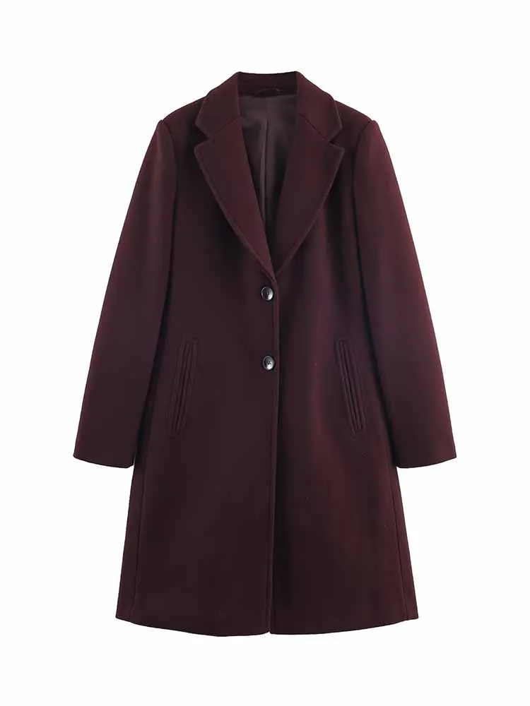 HH mujer moda de invierno manga larga solapa tela suave hombreras abrigo largo de un solo pecho mujer Casual abrigo de viaje