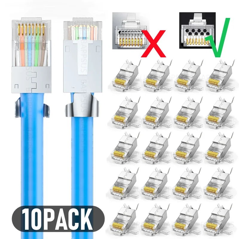 1/10Pcs Cat7 RJ45 Connector Crystal Head Cat6a Cat7 Plug with Clip Shielded FTP 8P8C DIY Home Computer Network Crimp Connector