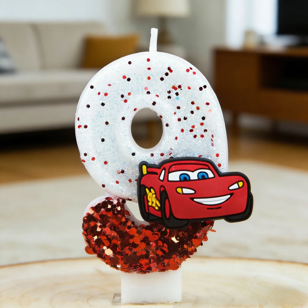 Lightning McQueen Digitale Geburtstagskerze, 0-9 Nummer Rennwagen Süßer Torten-Topper für Kinderpartys