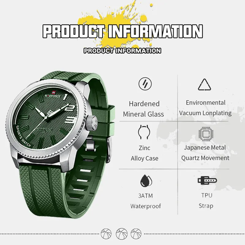 2022 NAVIFORCE Casual Watch for Men 3ATM Waterpeoof Military Sports Watches Men Silicone Band Wristwatches Relogio Masculino