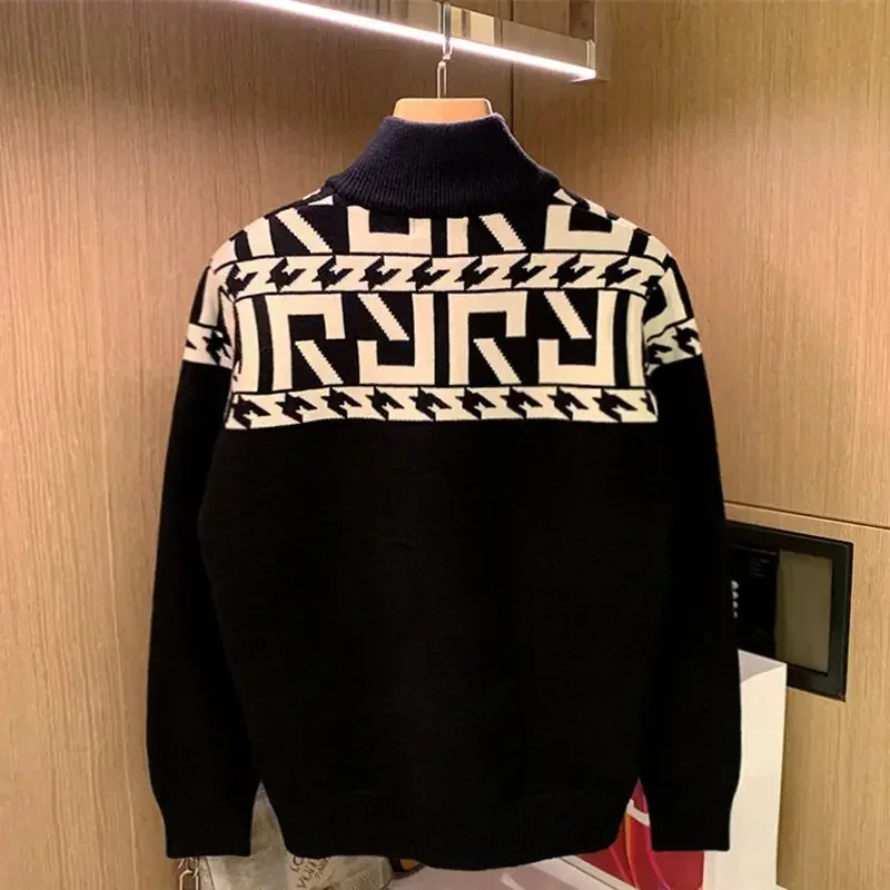 Man Clothes Collared Zip-up Knitted Sweaters for Men Jacket Graphic Pullovers Coat Zipper Maletry Korean Fashion Large Big Size