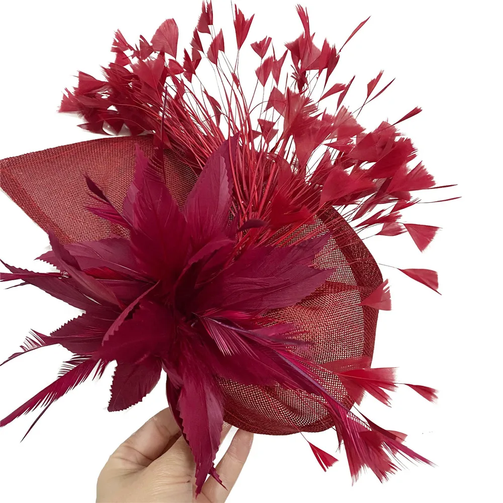 Charmante orange Feder Hochzeit Haars pangen Fascinators Hut Blume Braut Kopf bedeckung Schleier Frauen Party verheiratet Haar Zubehör syf678 – Detail 17