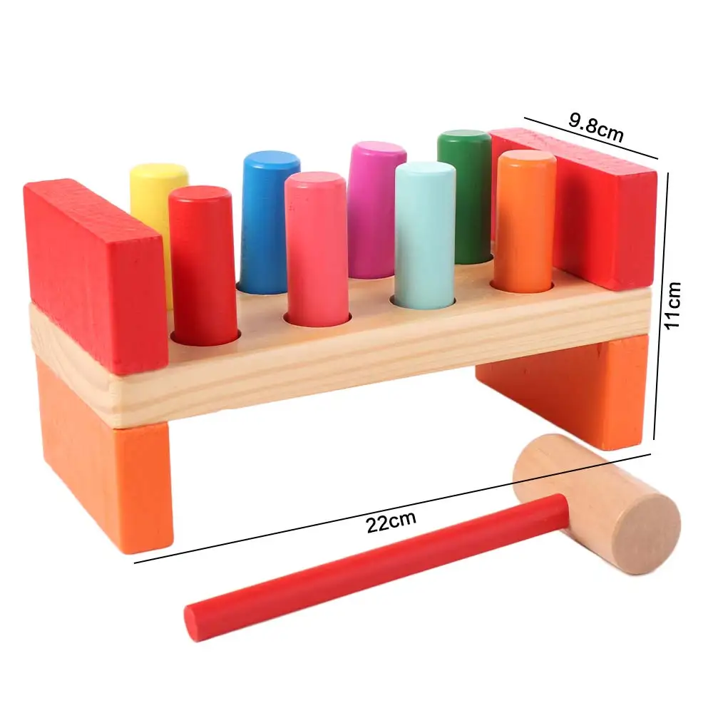 Martelo de madeira para treinamento de motor fino, jogo sensorial de cognição colorida, figura geométrica montessori, educação precoce colorida