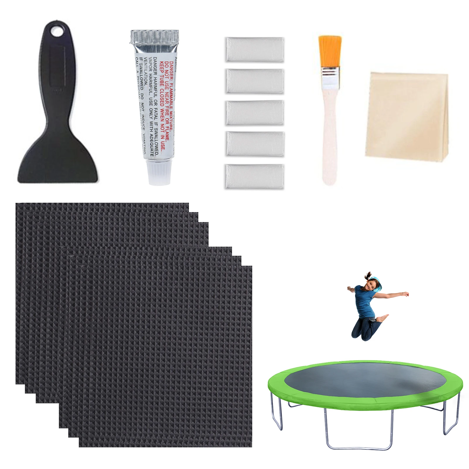 

15pcs Trampoline Patch Repair Kit 4*4in Glue On Patches Iatable Pool And Boat Bed Accessories Repair Trampoline Mat Tears Or