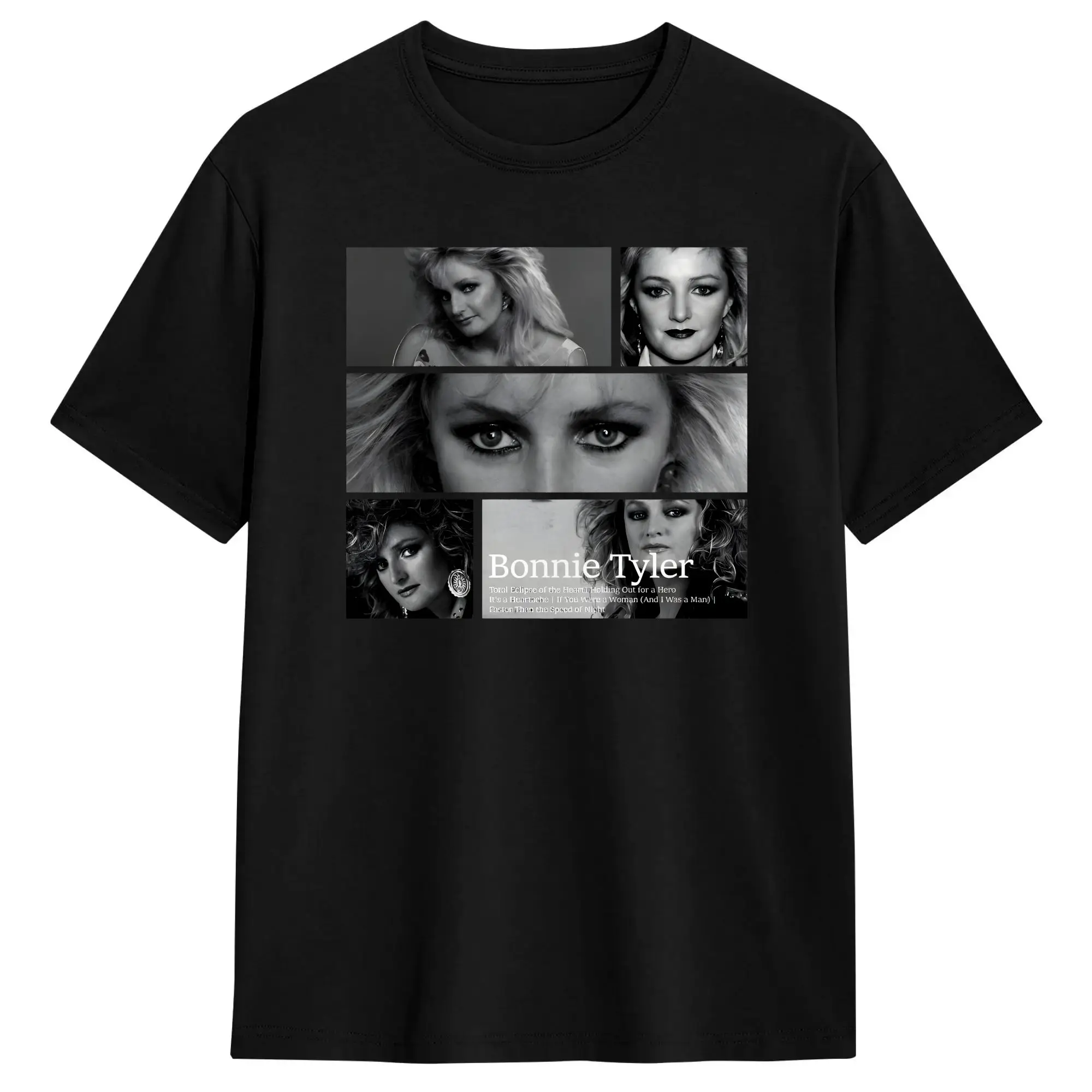 Bonnie Tyler Black White Photo Collage Hit Songs List T Shirt Summer  Y2K Fun T-Shirts Cotton Tshirt For Men's Casual Tops