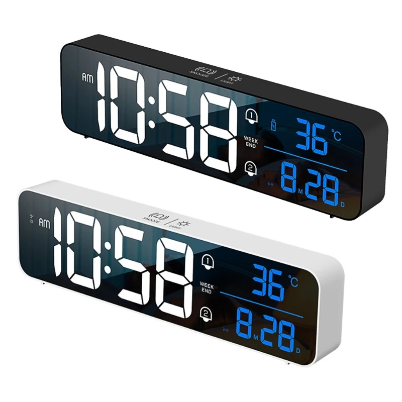 

LED Digital Alarm Clock USB Rechargeable Desk Clock 2 Alarms for Bedroom with Date Week Temperature Display 12/24 Hour