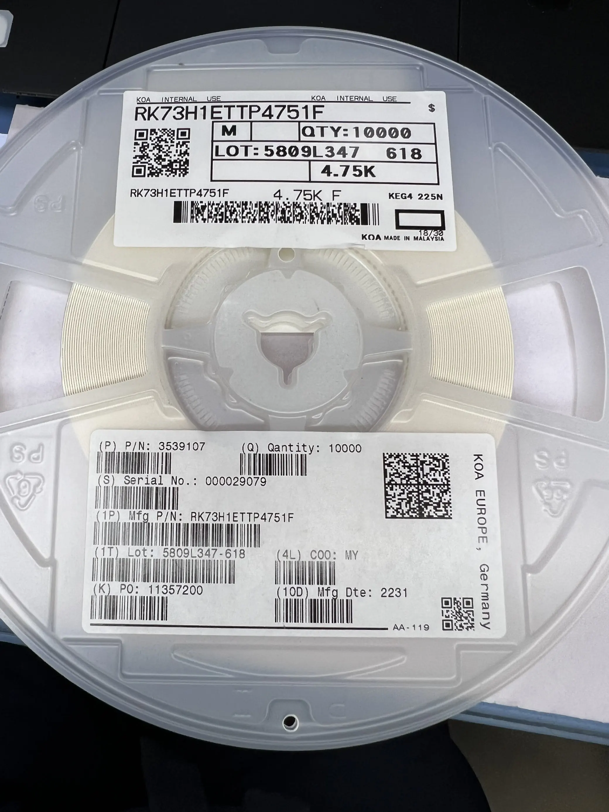 RK73H1ETTP4751F Resistore chip SMD 4,75kohm ±1% 100 mW 0402 50 PZ/LOTTO