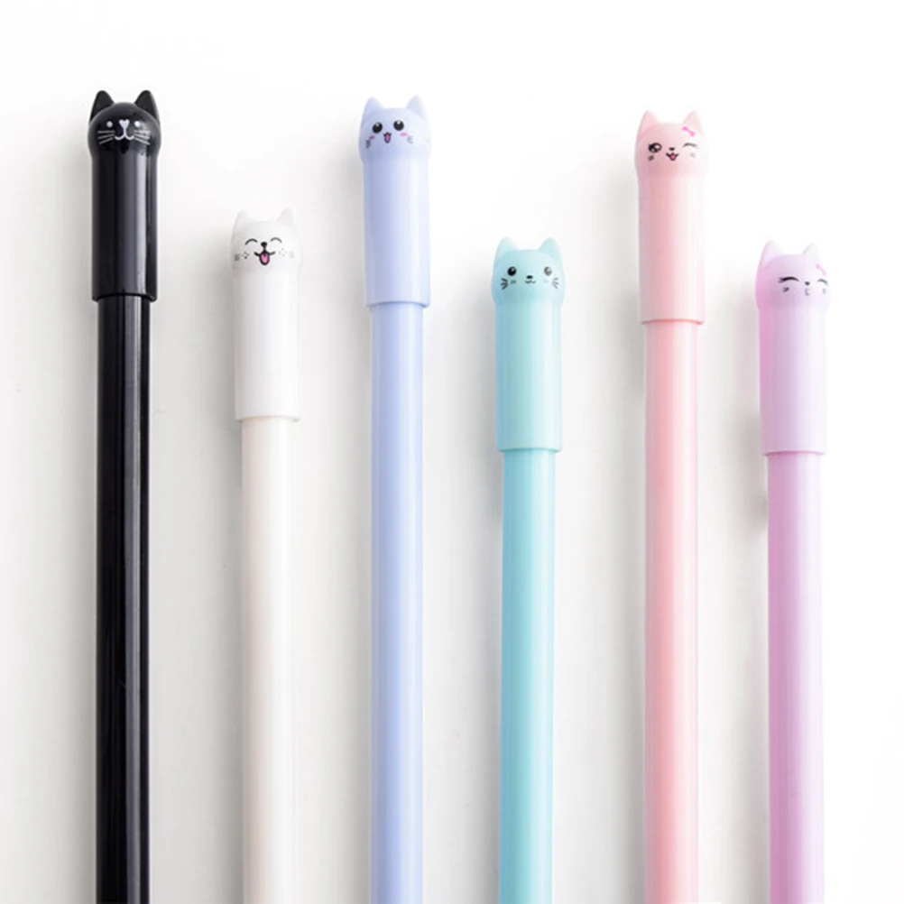 

12 Pcs Cartoon Cat Black Gel Pens 0.5mm Writing Drawing Stationery Smooth Wear Resistant Comfortable Grip Creative