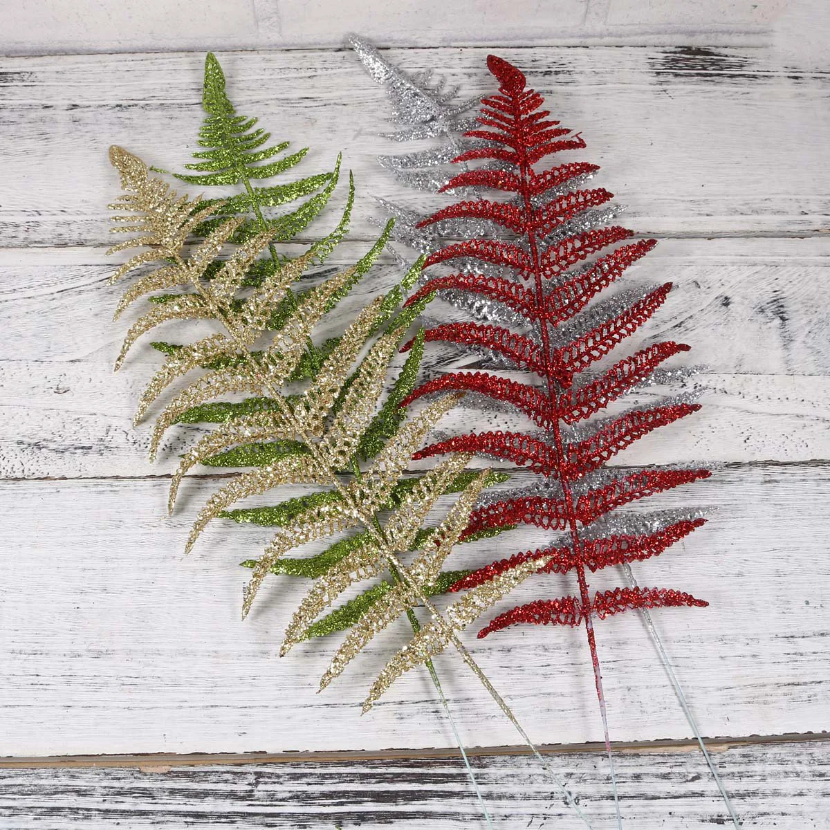 12 Pcs Fern Leaves Artificial Plants Leaf Christmas Glitter Flower Picks Sprays