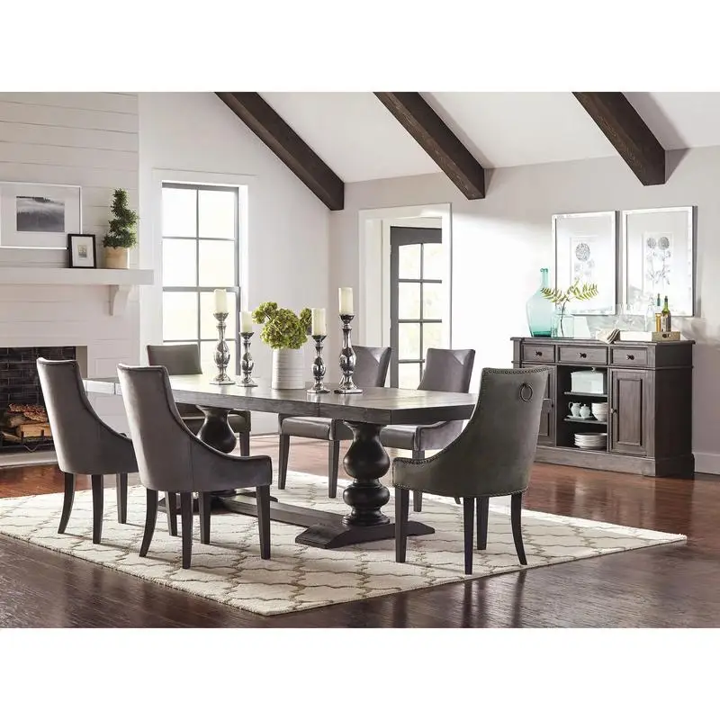 Elegante juego de comedor de 8 piezas con acabado en gris y negro antiguo