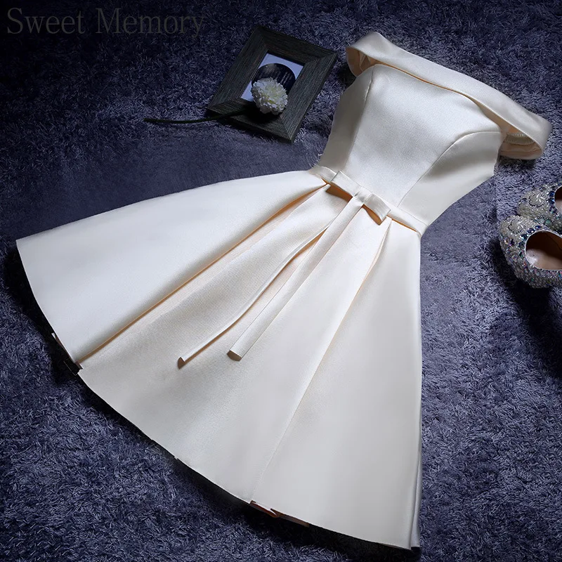 M365 Customized Satin Short Party Dress Sweet Memory Birthday Robe Formal Dress For Girls Women Knee-Length Bridesmaid Dresses