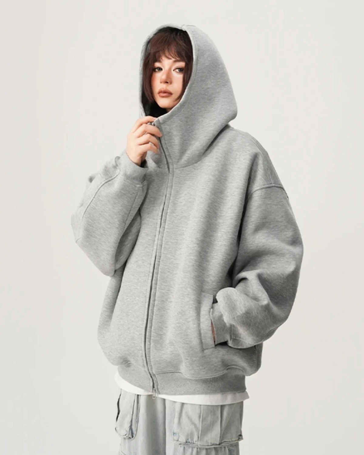 سترة بقلنسوة ثقيلة الوزن من American High Street تناسب الخريف بتصميم العلامة التجارية العصرية للزوجين سترة مفتوحة #3