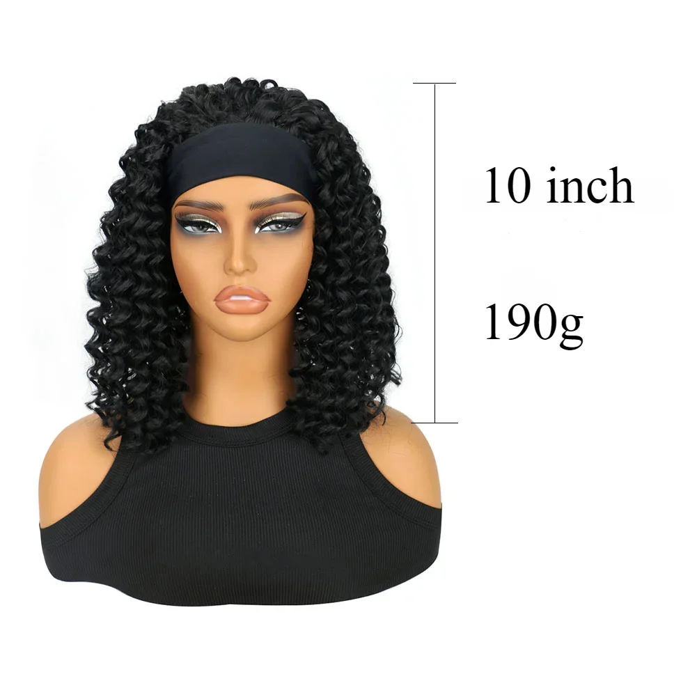 Curly Headband Wigs Synthetic Short Deep Wave Headband Wig Deep Curly Headband Wig Natural Black for Women