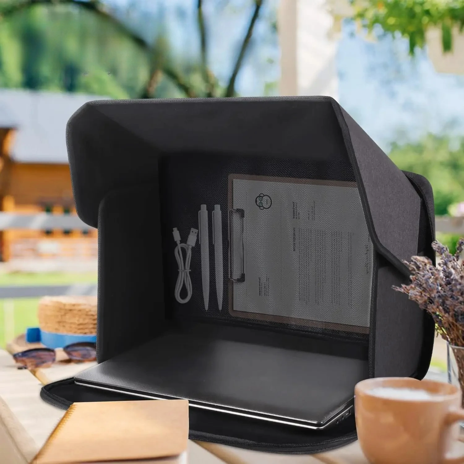 Laptop Sun Protection Portable 14/16 Inches Laptop Umbrella Computer Sun Protection Bag for Outdoor Work Foldable Shield Cover