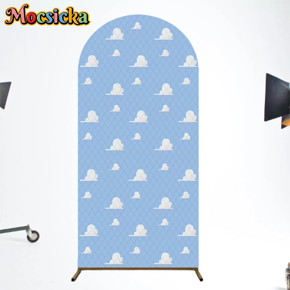 Mocsicka Birthday Party Arch Backdrop Covers Double-Faced Small Cloud Colour Decors Children Baby Photo Arched Background Studio