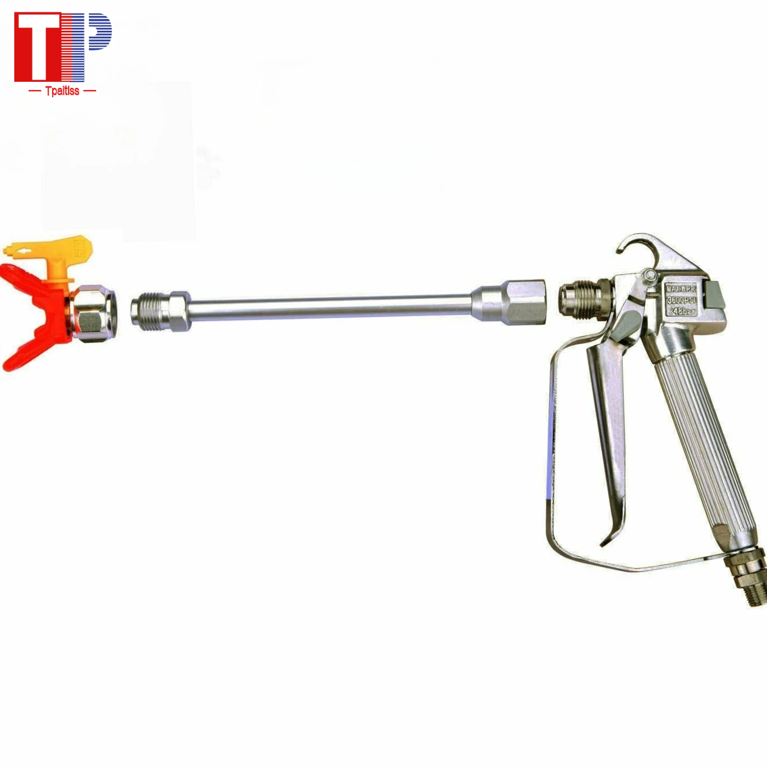 

Airless Paint Spray Gun 3600PSI, with Tip Guard and 517 Tip Nozzle, 25cm Extension Rod.