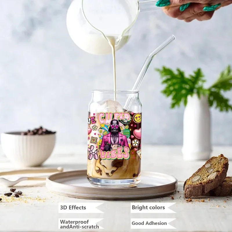 XOXO عاشق ميكي ويني سلسلة سهلة قشر مقاوم للماء لتقوم بها بنفسك الديكور الشارات ثلاثية الأبعاد نقل ملصقات uvdtf 16oz uv dtf كوب يلتف