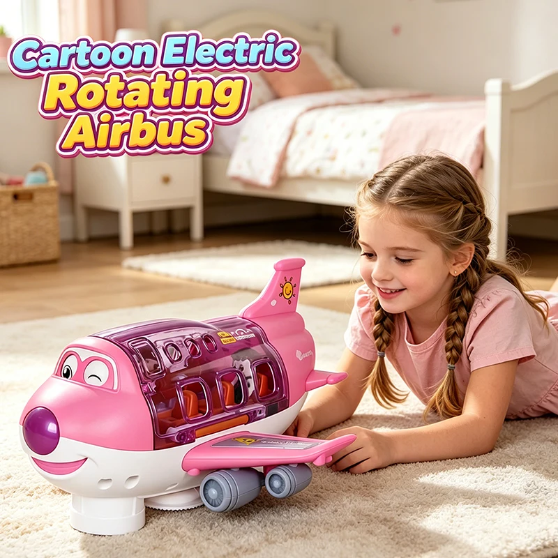Electric Cartoon Airbus Rotating Passenger Jet Toy with Lights & Music Toddler Educational Plastic Model Children Gift