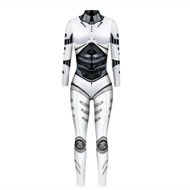 Robot Punk kombinezon Catsuit seksowne kobiece kobiety przebranie na karnawał szkielet Cyberpunk Steampunk Zentai garnitur Halloween body OI2418