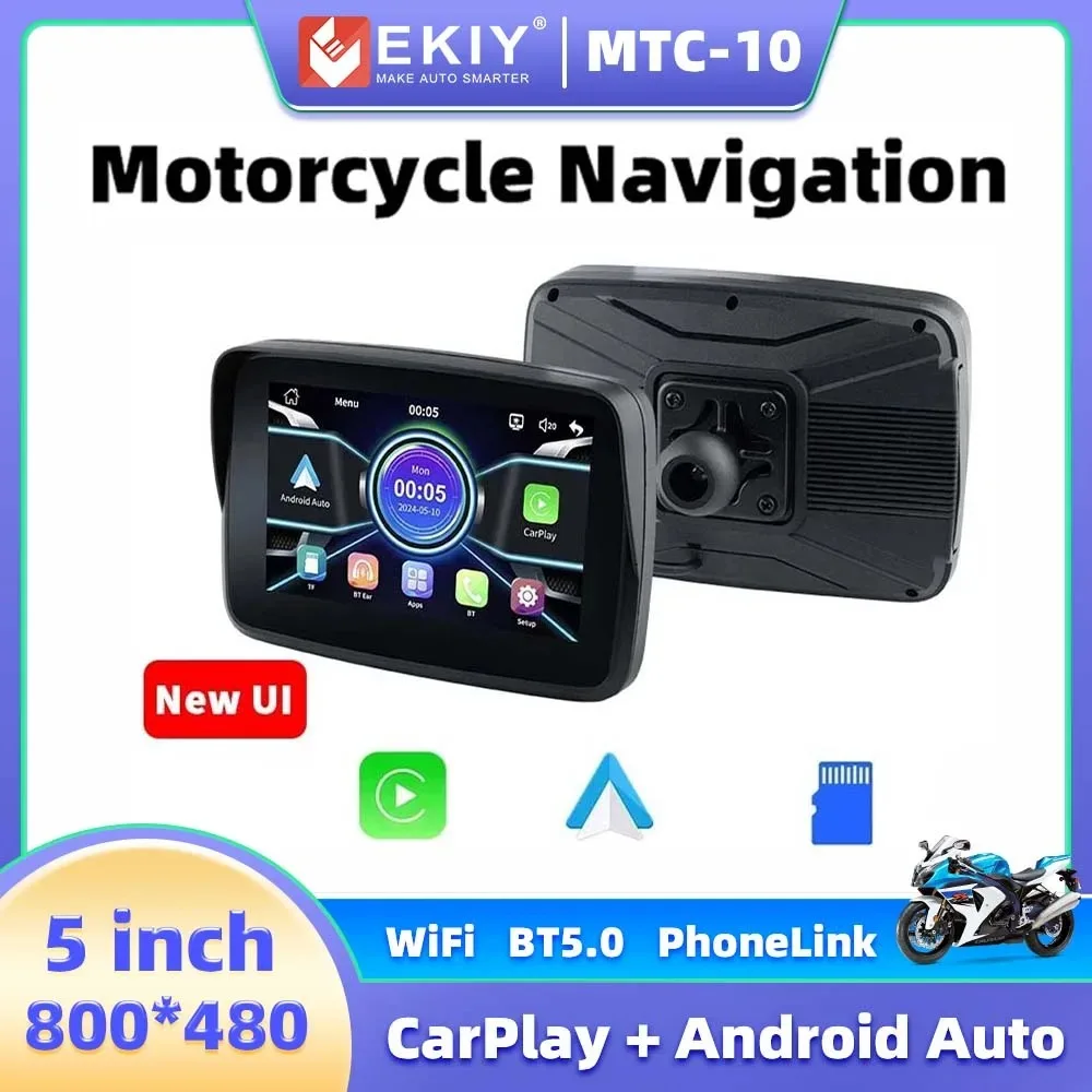 EKIY Motorcycle Navigation Moto Wireless CarPlay&Android Auto Dual BT Portable Motorcycle Wireless Monitor SD (MAX 64GB)