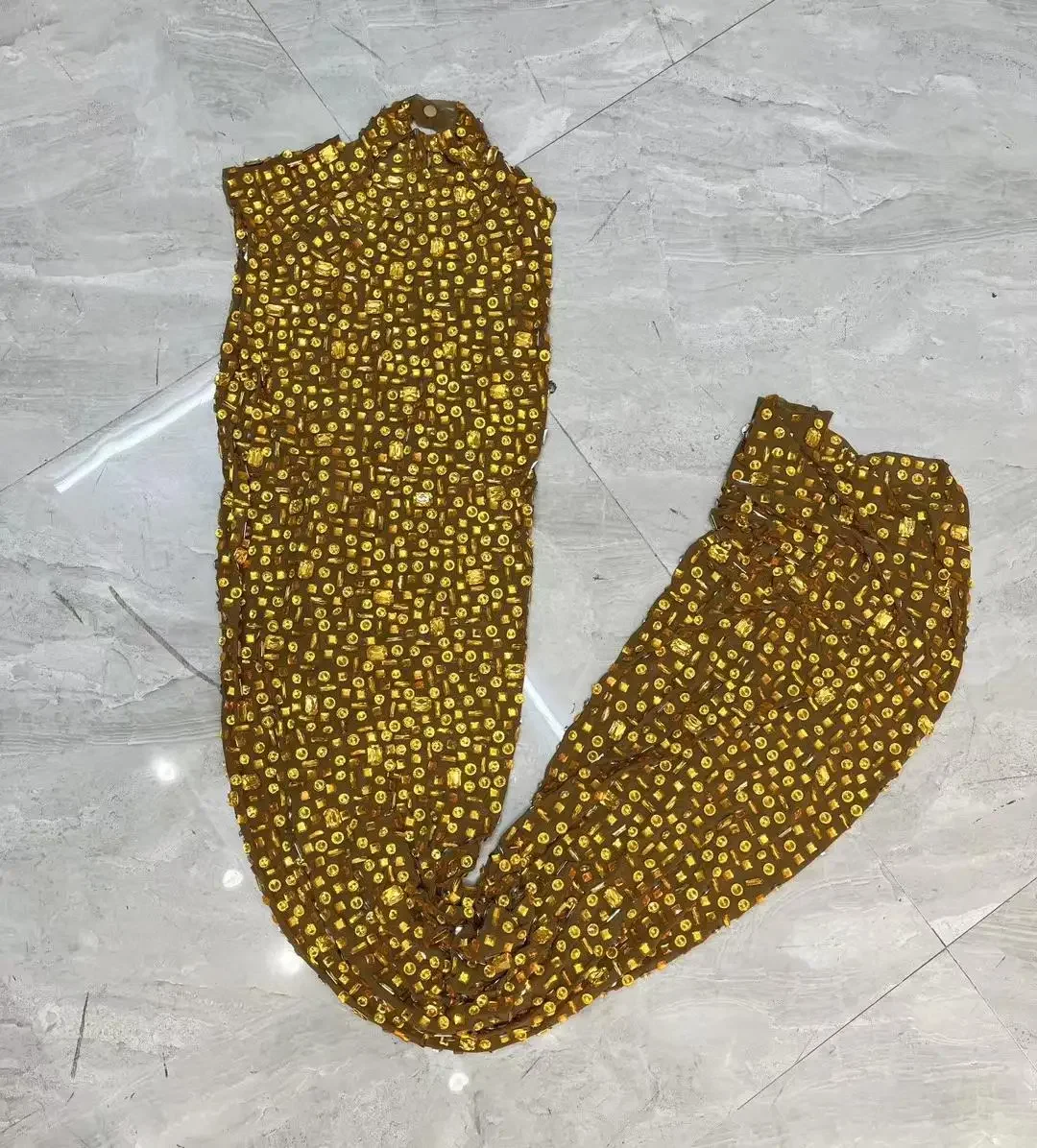 Gold Birthday Dress Concert show outfit Celebrate Long Dress  Luxury Gown Cocktail Party  Sheer Mesh Evening Dress