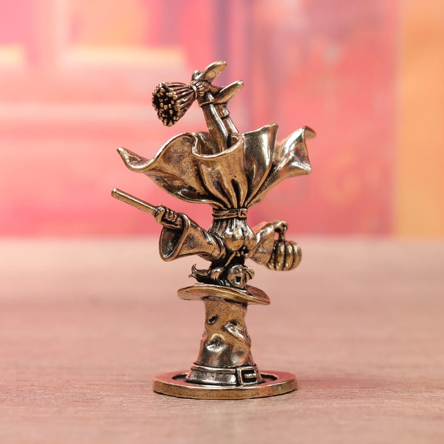 Brass Inverted Broom Magic Witch Figurines Miniatures Desktop Ornaments Retro Metal Model Crafts Home Decorations Accessories