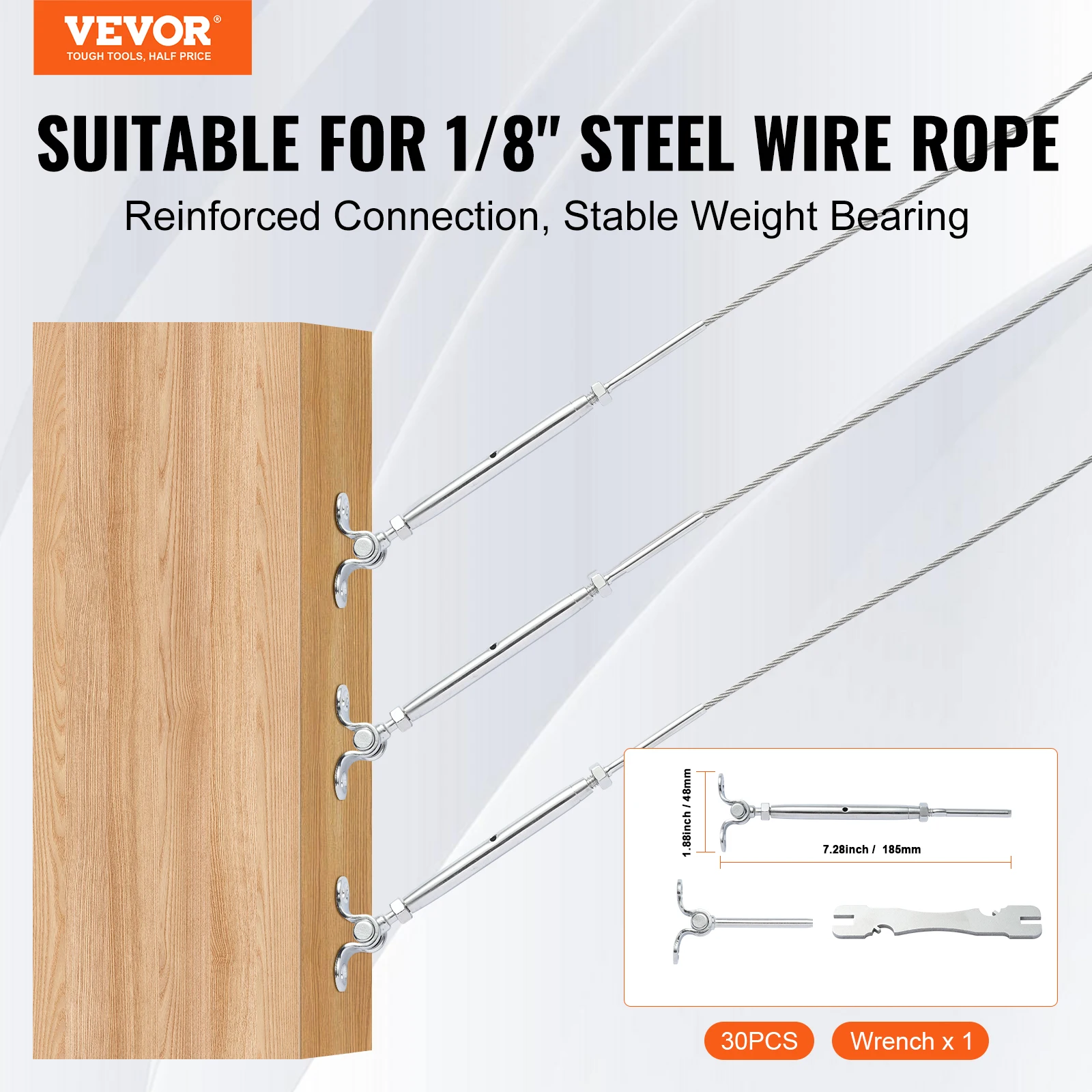 VEVOR T316 Stainless Steel Adjustable Angle Cable Railing KitHardware Wood Post Marine Grade Wire Rope Degree Easy Installation