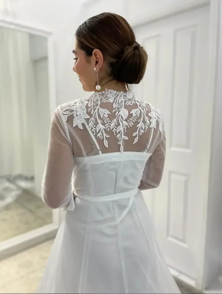 Appliques Long Sleeve Wedding Jacket Robe Party Shawl BOLERO Bridal Cape Elegant Long Wedding Coat Customized