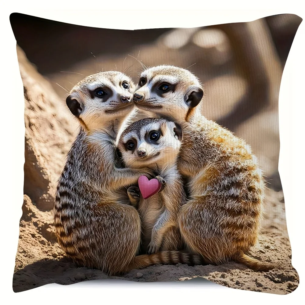 Двусторонняя наволочка с изображением милой семьи сурикатов, наволочка с иллюстрацией дикой природы в виде сердца, с застежкой-молнией, моющаяся декоративная наволочка