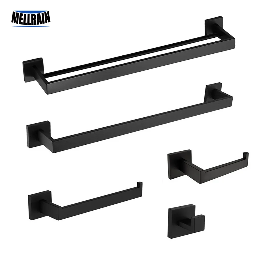 Matte Black Bathroom Hardware Accessories Towel Bar, Towel Ring, Toilet Paper Holder, Robe Hook, Hand Towel Holder