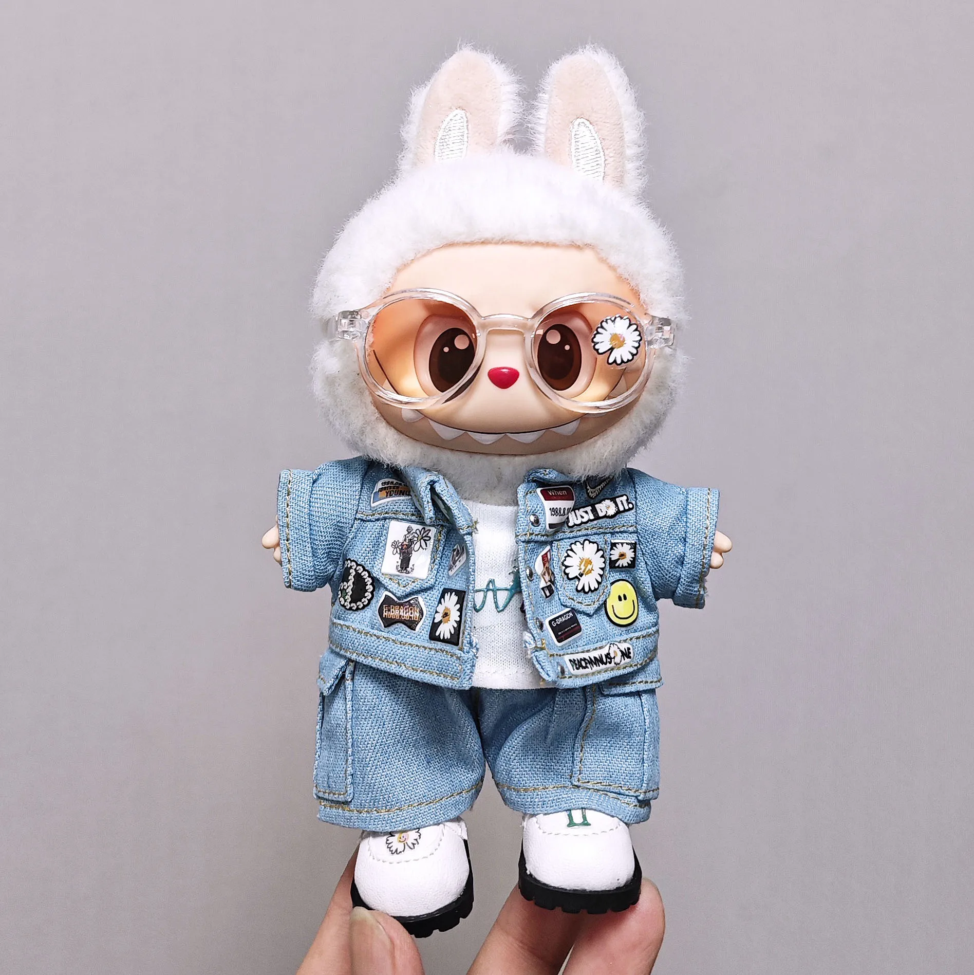 

[Только кукольная одежда] одежда для куклы labubu G-dragon повседневный же джинсовый костюм 1-го и 3-го поколения виниловая плюшевая одежда 17 см