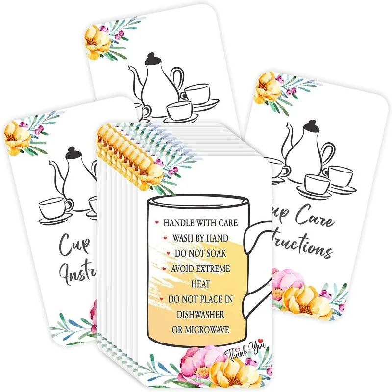 50pcs Cup Care Instruction Card Mug Cards Cups for Cleaning Guide Tags Small Business Supplies