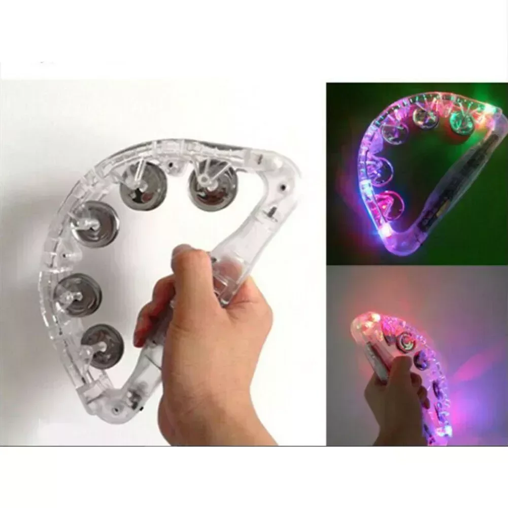 

SPORTFUNSF Flashing Tambourine LED Light Up Sensory Toy For Kids Musical Instrument Shaking Noisemakers Three Color Light Concer