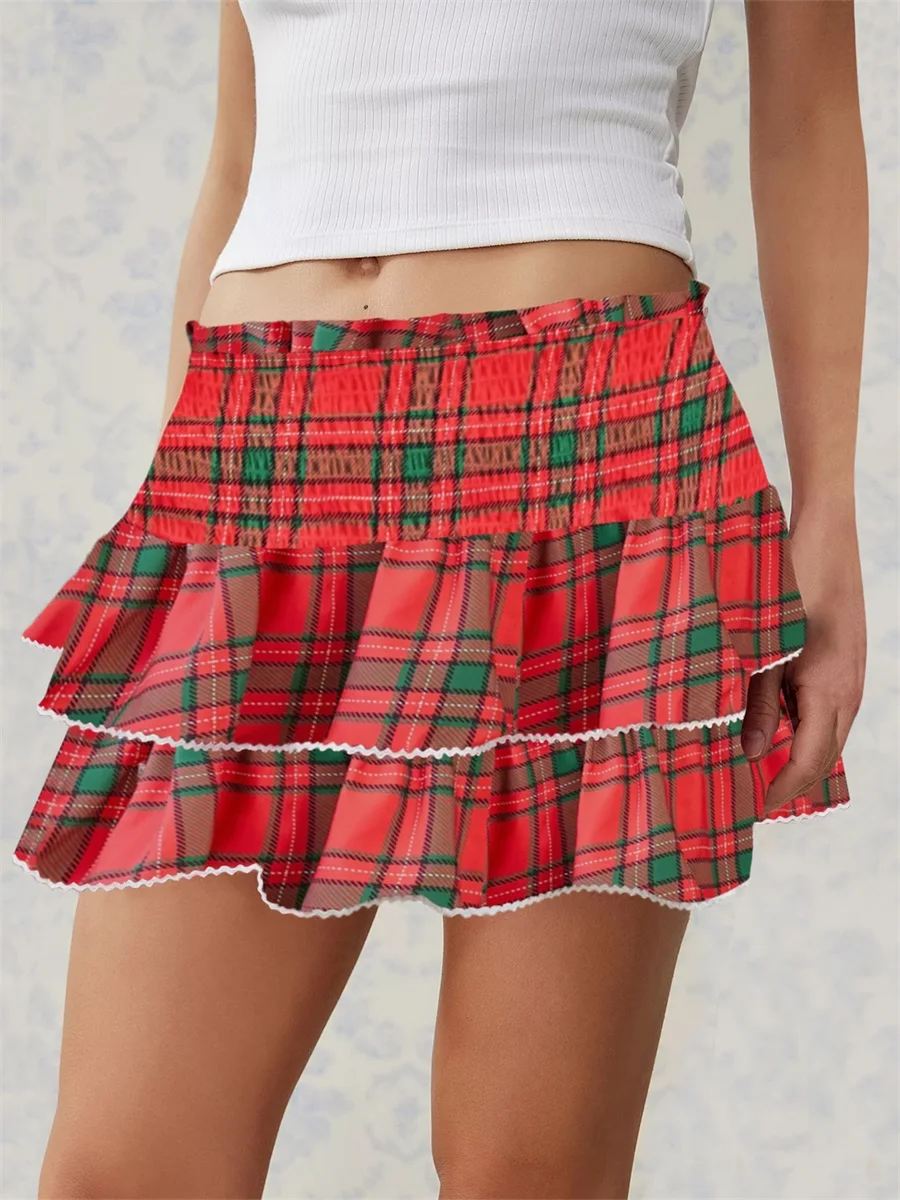 Women Mini Skirt Low Waist Layered Skirt Summer Plaid Skirt Streetwear for Casual Daily