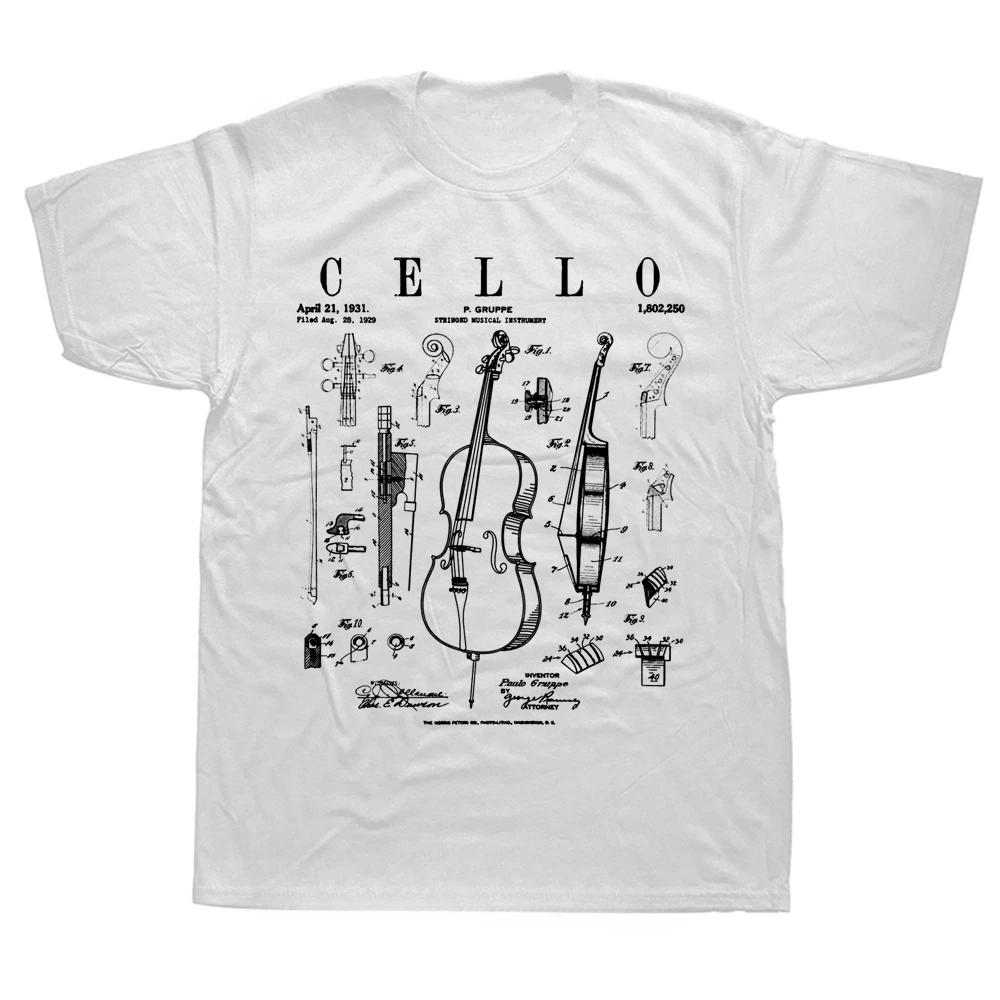 Graphic Cotton Streetwear Short Sleeve Birthday Gifts Summer Style T-shirt Funny Cello Vintage Patent Cellist Drawing T Shirts