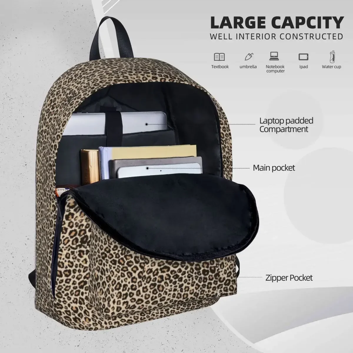 Cheetah Back Pack Backpacks Large Capacity Student Book bag Shoulder Bag Laptop Rucksack Travel Rucksack Children School Bag