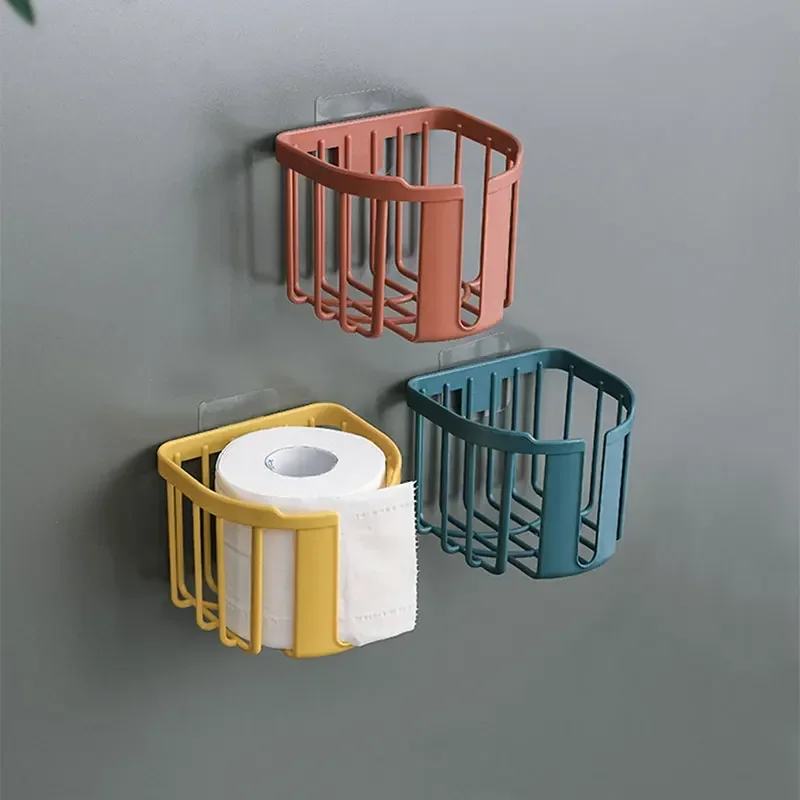 Punch-Free Wall-Mounted Sticky Paper Storage Box Toilet Paper Holder Roll Paper Toilet Paper Shelf Bathroom Kitchen Tissue Box