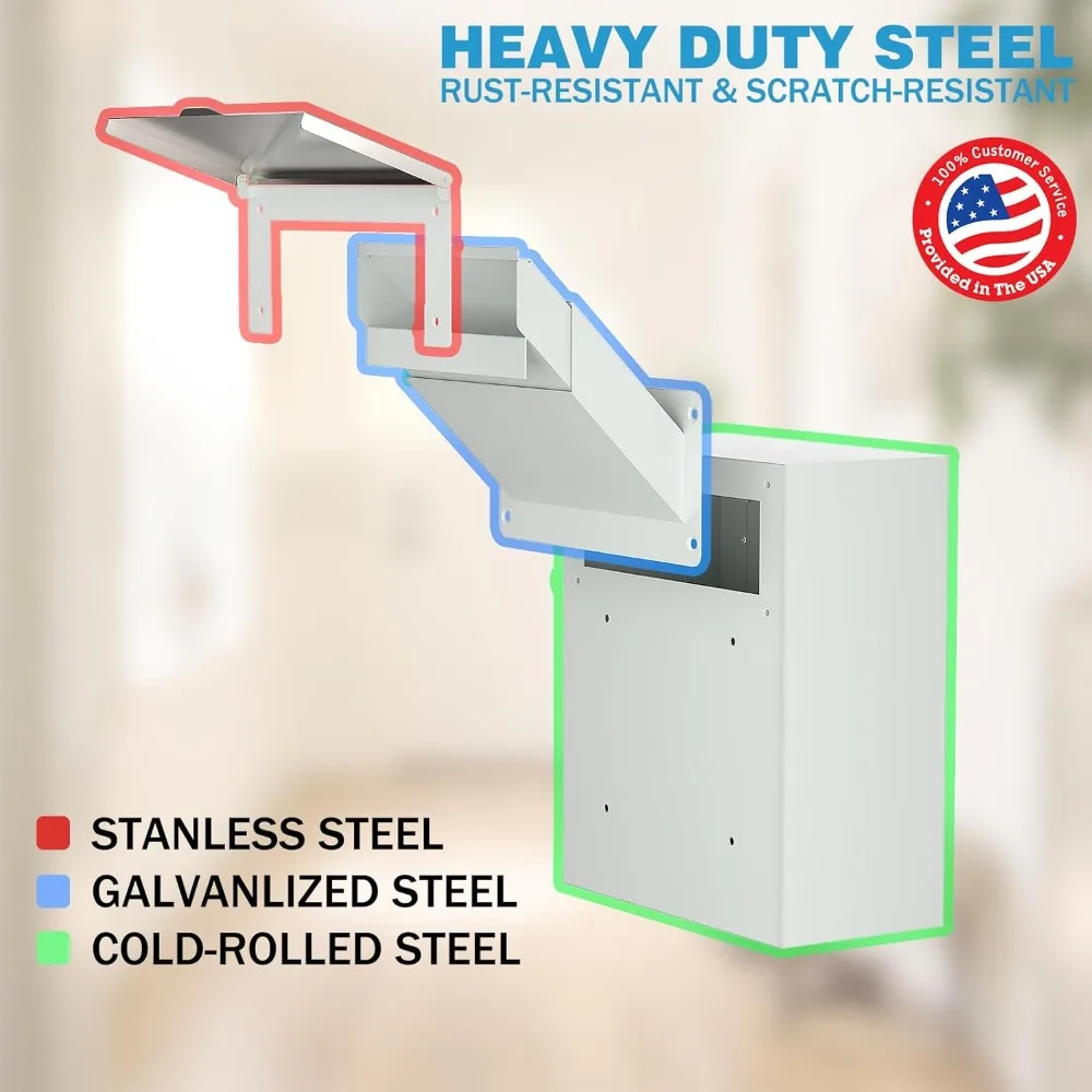 Pochar Through The Wall Drop Box مع قفل - صندوق بريد حائطي مع غطاء مقاوم للمطر ومزلق قابل للتعديل 10 بوصة - قفل عالي التحمل