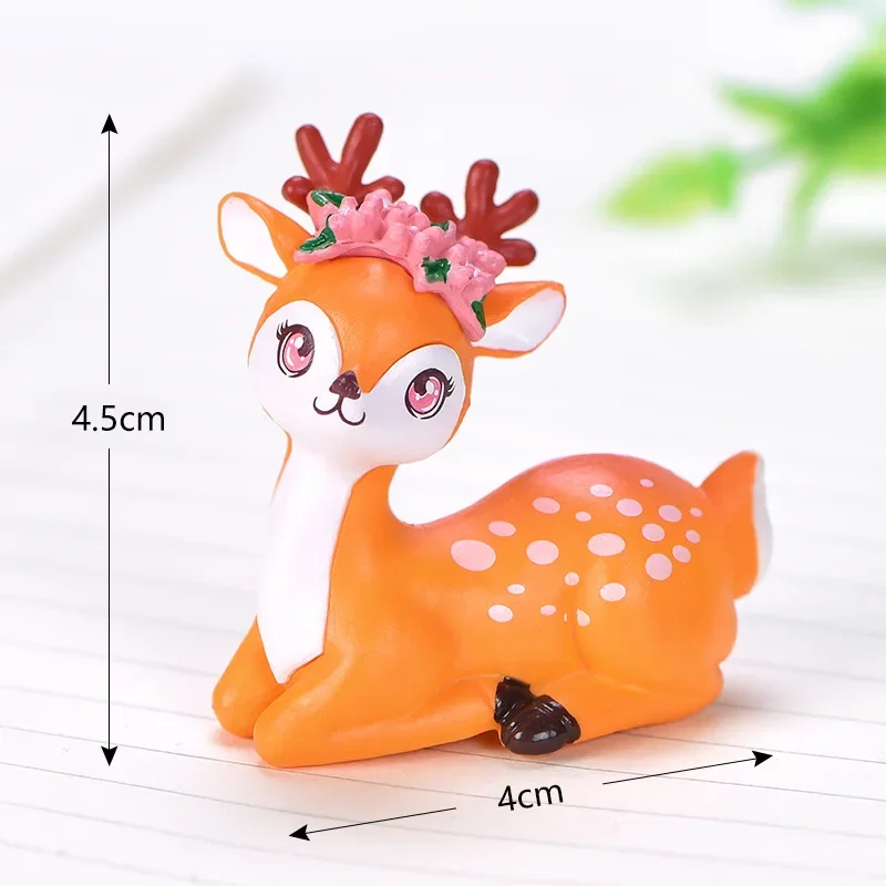 2 PCs set Micro Landscape Small Ornaments Cute Cartoon Small Animal Sika Deer Gardening Plant Accessories Resin Gifts & Crafts