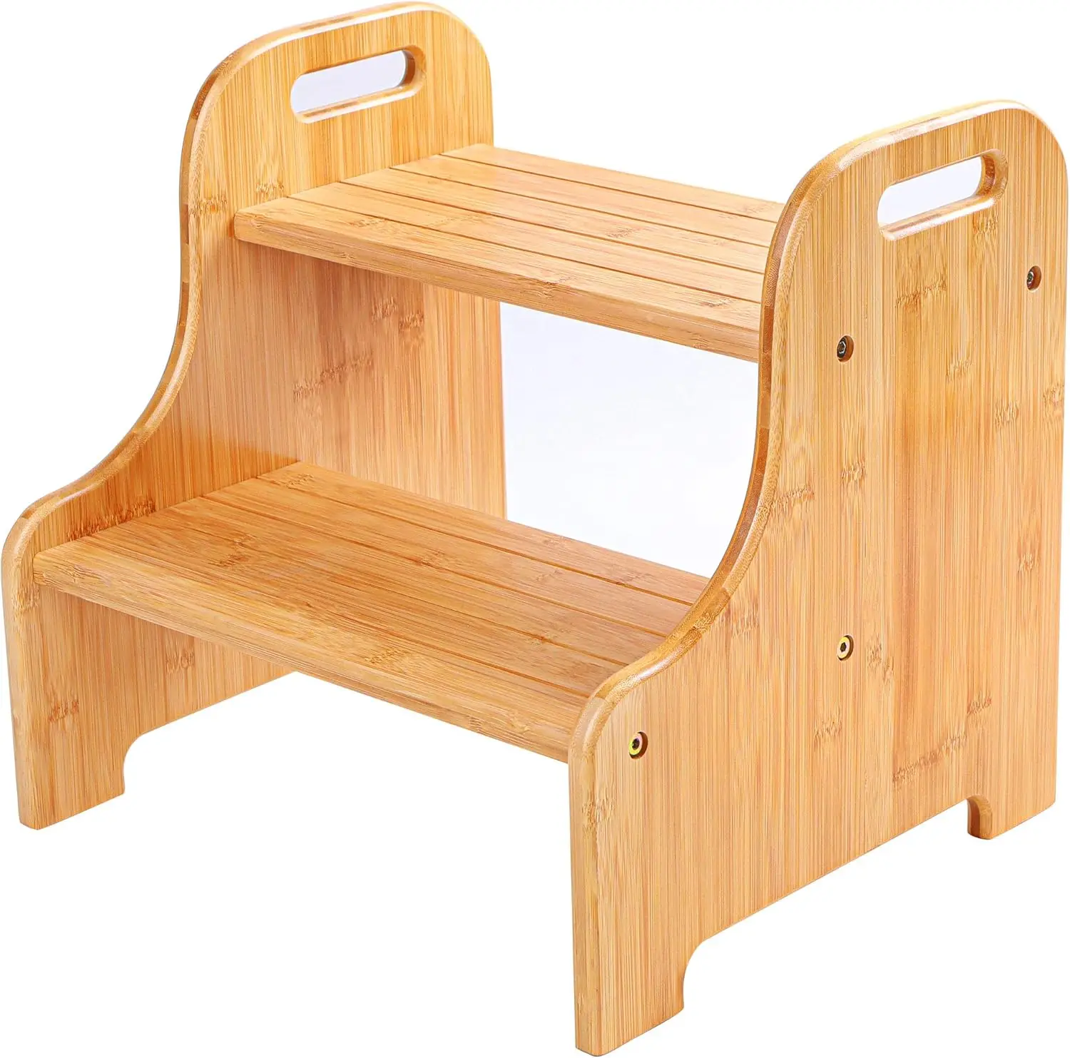 Bamboo 2 Step Stool with Non-Slip Step Treads and 2 Cutout Handles