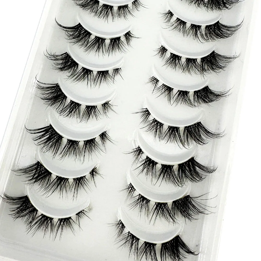 New Clear Band Lashes Natural Look Wispy Mink Eyelashes Fluffy 10-16mm Full Strip Short Lashes 10 Pairs Fake Eyelashes Extension