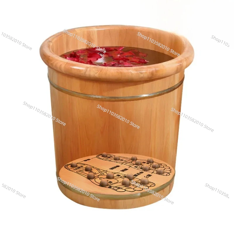 Solid Wood Foot Bath Bucket, Acupoint Model Wooden Tub for Foot Wash Relaxation