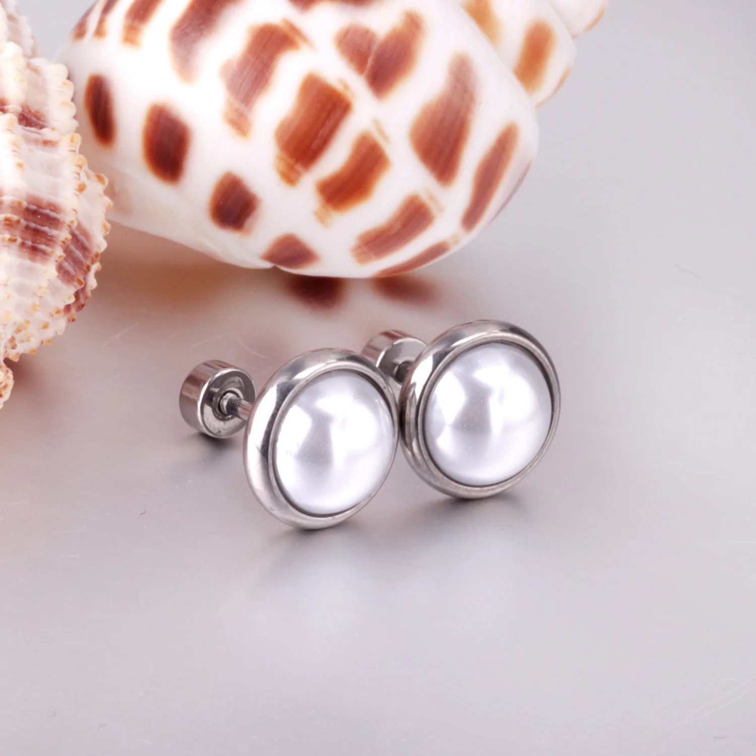 LUXUSTEEL Trendy 4/6/8/10MM Imitation Pearl Earrings For Women Girls Stainless Steel Ear Studs Geometric Wedding Jewelry Gifts