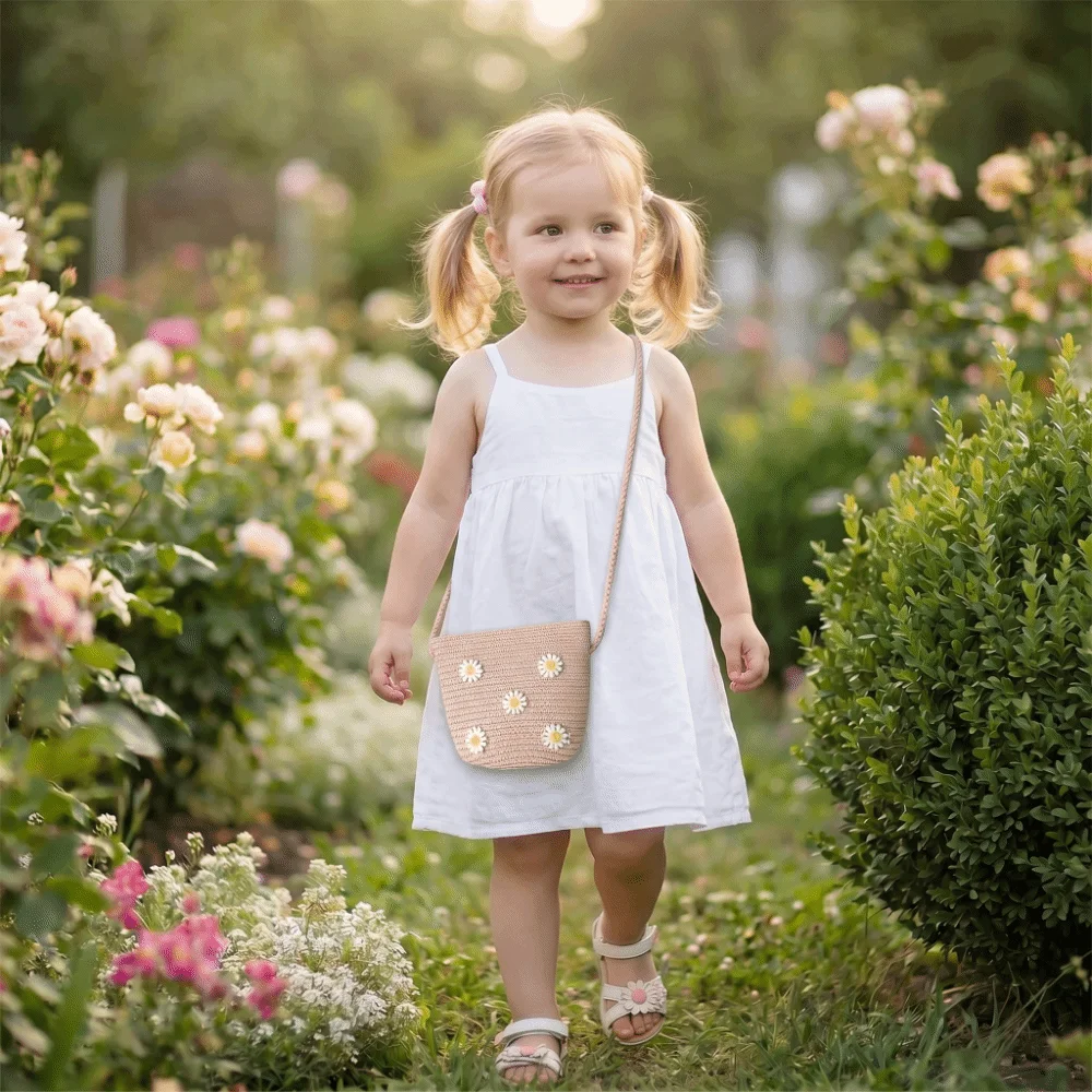 Eco-Friendly Flower Pattern Crossbody Bag Natural Material Solid Color Straw Beach Bag Weave Design Durable